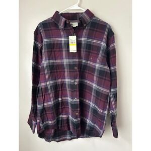 Haggar Clothing Mens Burgundy Plaid Button Down Flannel Shirt Long Sleeve Size M